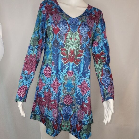 Misslook Blue Floral V-Neck Tunic Top - Picture 2 of 12